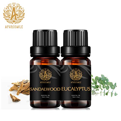 Aromaterapia sándalo aceites esenciales set para difusor, 100 pur aceites esenciales eucalipto, 2x10ml aceites esenciales kit-eucalipto, sándalo aceites para humidificador