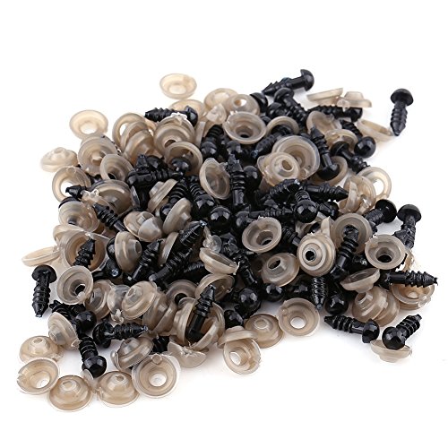 AUNMAS 100pcs 6/9/10 / 12MM Black Doll Safety Eyes Plastic W/Washer para Teddy Bear Felting Toys(1#)