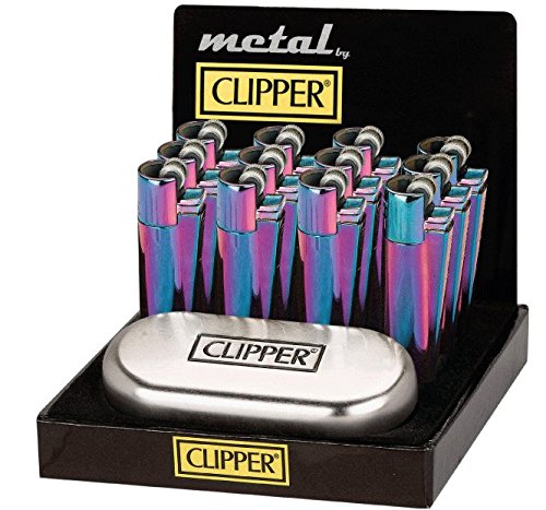 Auténtica Rainbow Metal Metálico Clipper Mechero cromado con funda, arco iris