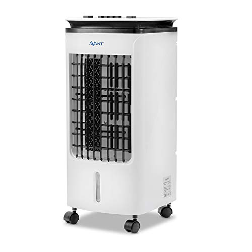 AVANT - Climatizador Evaporativo portátil, 65W - 3 Velocidades, Deposíto de Agua 4 L, Temporizador 7,5 H, Rejillas Verticales con oscilación automática, Filtro Honeycomb,Color Blanco.