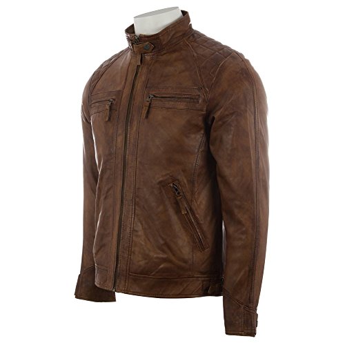 Aviatrix Chaqueta Biker De Cuero Autentica para Hombre con Diseno De Hombros De Diamante (44T9)