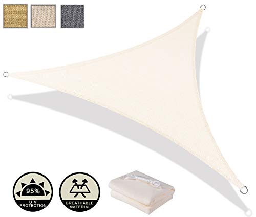 AXT SHADE Toldo Vela de Sombra Triangular 3,6 x 3,6 x 3,6 m, protección Rayos UV y HDPE Transpirable para Patio, Exteriores, Jardín, Color Beige