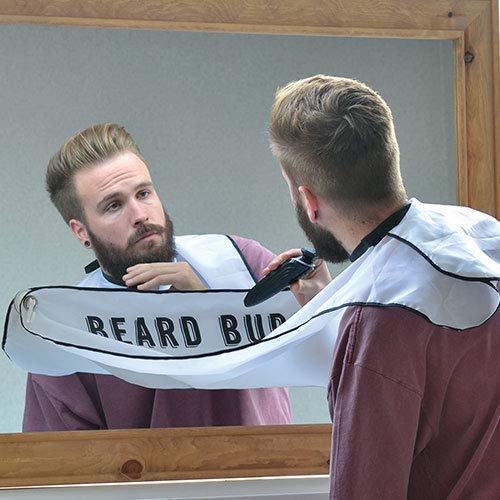 Babero de afeitado para barba Buddy, se fija al espejo con ventosas para recortar el estilo sin ensuciar.