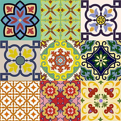 Backsplash Pegatinas para azulejos, 24 unidades, auténticos azulejos de Talavera tradicionales, para baño y cocina, fáciles de aplicar, solo retirar el papel y pegar, decoración del hogar, 10 x 10 cm