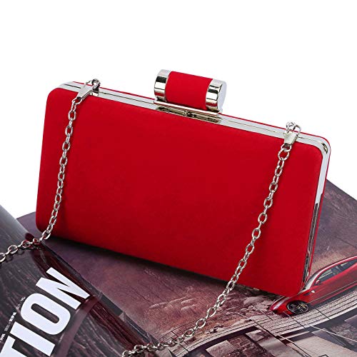 BAIGIO Bolsa de Noche Mujer Elegante Bolso de Mano Bolso Clutch de Embrague Monedero de Terciopelo para Mujeres y Señoras para Boda Partido Fiesta Cocktail Cumpleaños (Rojo)