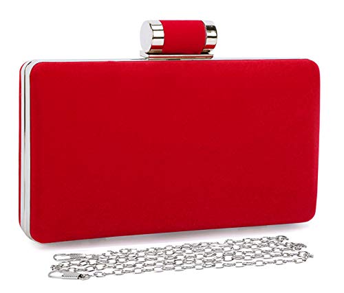 BAIGIO Bolsa de Noche Mujer Elegante Bolso de Mano Bolso Clutch de Embrague Monedero de Terciopelo para Mujeres y Señoras para Boda Partido Fiesta Cocktail Cumpleaños (Rojo)