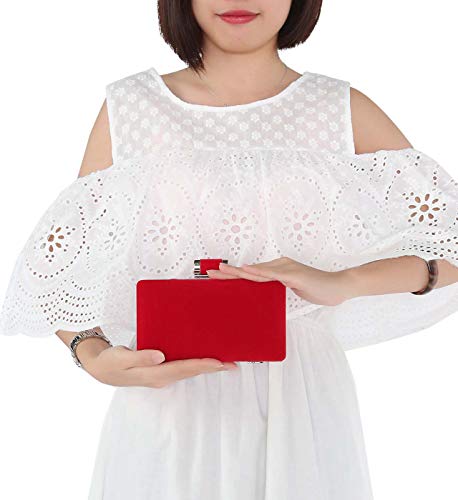 BAIGIO Bolsa de Noche Mujer Elegante Bolso de Mano Bolso Clutch de Embrague Monedero de Terciopelo para Mujeres y Señoras para Boda Partido Fiesta Cocktail Cumpleaños (Rojo)