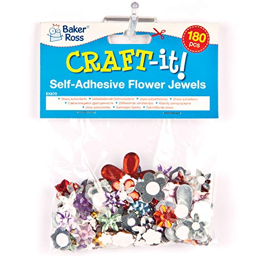 Baker Ross- Joyas Florales Autoadhesivas de Acrílico (Pack de 18)- Gemas Coloridas. Decorar Tarjetas Álbumes Collages y Otras Manualidades de Niños