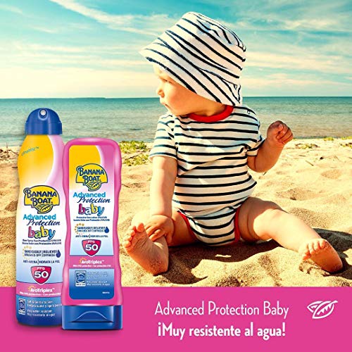 Banana Boat BABY Advanced Protection - Loción Solar Protectora para Bebés con Protección Muy Alta SPF 50+ , Resistente al Agua y Sin Fragancia , 180 ml