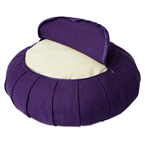 basaho Classic Zafu Cojín de Meditación | Algodón Orgánico (Certificación Gots) | Cáscara de Trigo Sarraceno | Funda Extraíble Lavable (Morado Intenso)