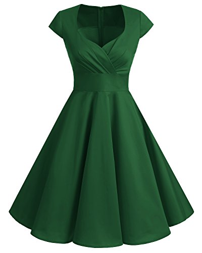 Bbonlinedress Vestido Corto Mujer Retro Años 50 Vintage Escote En Pico Green L