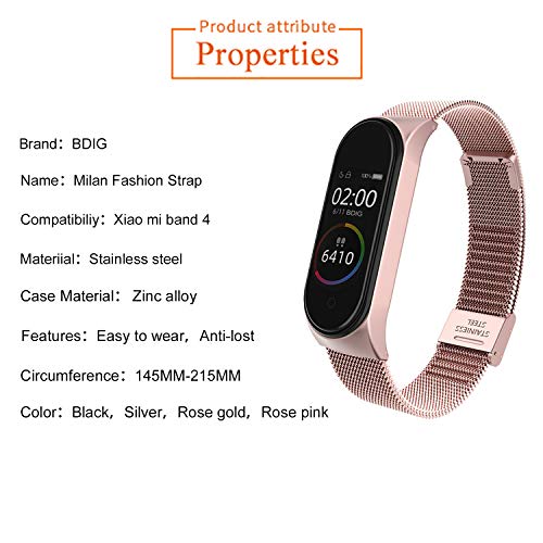 BDIG Correa Compatible Xiaomi Mi Band 4 Correas Metal,Pulsera de Acero Inoxidable Agradable para Mi Band 4 Correa (No Host)(Melan Rosa)