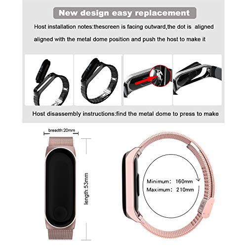 BDIG Correa Compatible Xiaomi Mi Band 4 Correas Metal,Pulsera de Acero Inoxidable Agradable para Mi Band 4 Correa (No Host)(Melan Rosa)