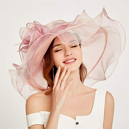 BDLEZI De Sombrero Multicolor británica Organza, Personalidad Elegante, Primavera y otoño del Sombrero del Sol Externa, Sombrero de Fiesta Mujeres de la Moda (Color : Powder)