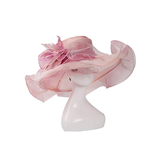 BDLEZI De Sombrero Multicolor británica Organza, Personalidad Elegante, Primavera y otoño del Sombrero del Sol Externa, Sombrero de Fiesta Mujeres de la Moda (Color : Powder)