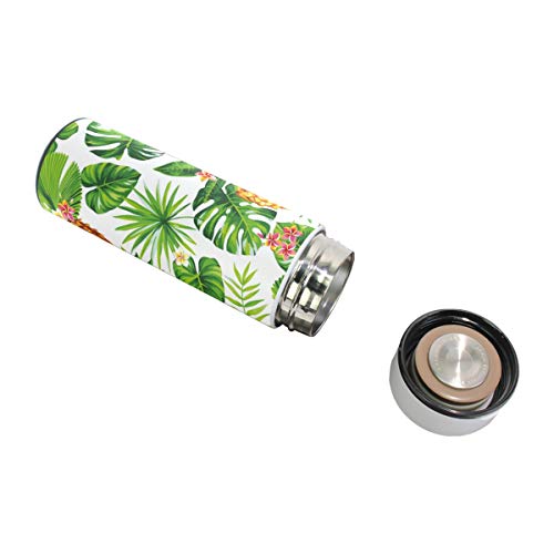 Beber Frasco Termo Acero inoxidable Doble pared Tropica Hoja Patrón de flor Piña A prueba de fugas 17 oz Botella ligera