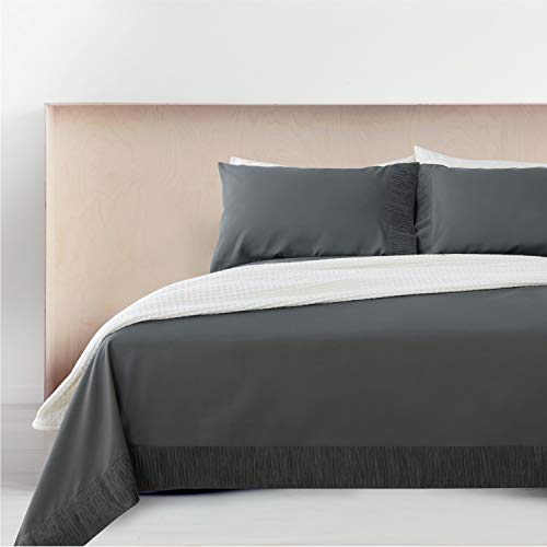 Bedsure Juego de Sábanas 180x190/200 cm - 4 Piezas - Sábana Bajera Ajustable Cama 150 con Encimera 280x275cm 2 Fundas de Almohada 50x80cm - Gris Oscuro