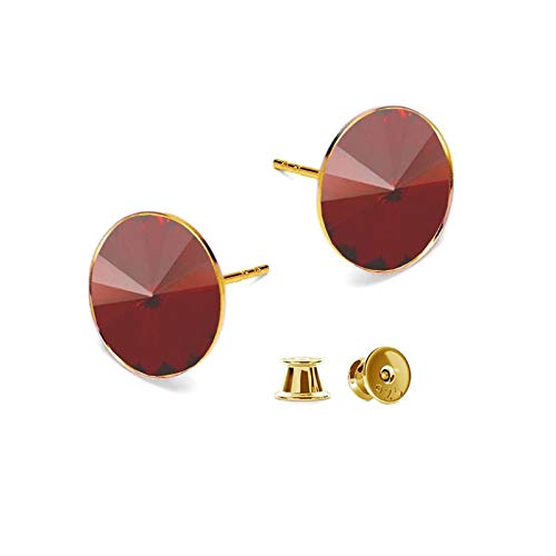 Beforya Paris* 14 mm * Rivoli * * Red Magma * – Pendientes de plata 925 / chapado en oro 24 K – Joyas con cristales de Swarovski Elements – Pendientes con caja de regalo