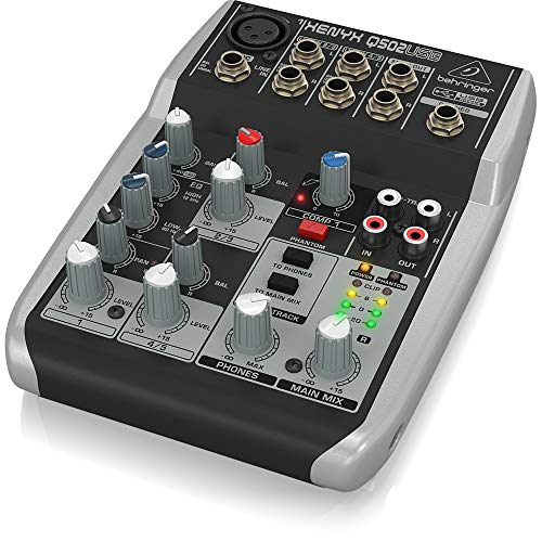 Behringer Xenyx Q502USB - Mezclador USB para DJ (5 entradas, 2 buses, Jack de 2.5 mm), color negro y blanco