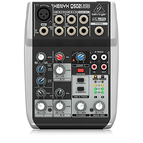 Behringer Xenyx Q502USB - Mezclador USB para DJ (5 entradas, 2 buses, Jack de 2.5 mm), color negro y blanco