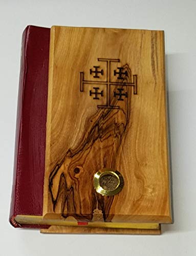 Bethlehem Gifts TM - Biblia de madera de olivo, diseño de letra roja rey James