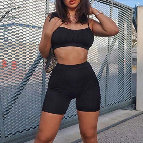 B/H Mujer Leggins Polainas de Fitness de Yoga,Workout Active Wear Conjunto a Juego Hot Women Strap Casual Sporty 2 Piezas Outfits -Black_S