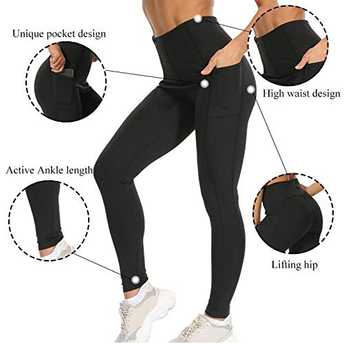 B/H Pantalones Super Suaves de Yoga Pilates,Leggings de Cintura Alta para Mujer con Bolsillo, Pantalones para Correr Push-Fitness-Style_3-1_L,Pantalones de Yoga Leggings