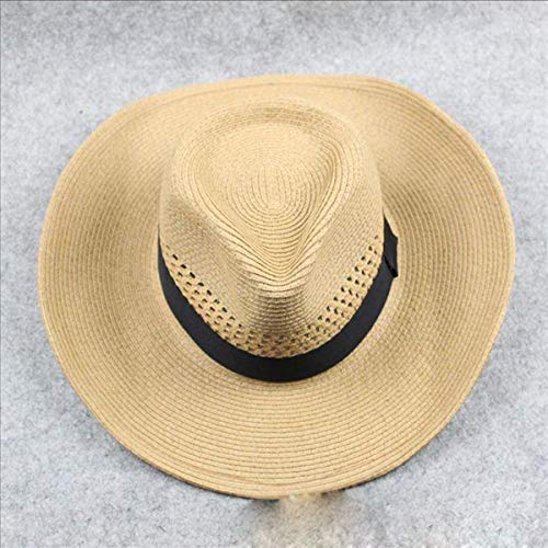 Big Brim Summer Outdoor Sports Sombrero Fresco Sombrero de Paja para Hombre Circunferencia de la Cabeza Grande Transpirable Sombrero para el Sol Plegable,Marrón,XL