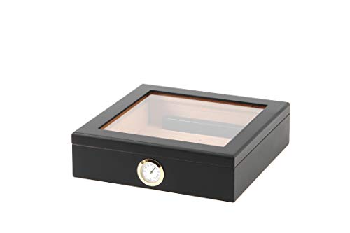 BigSmoke Humidor de Puros - Caja de Madera con Exterior de Cedro, Humidificador e Higrómetro Magnético de Latón - Caja Hermética con Tapa de Vidrio, Divisor y Bisagras - 30 Puros - Negro