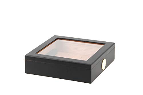 BigSmoke Humidor de Puros - Caja de Madera con Exterior de Cedro, Humidificador e Higrómetro Magnético de Latón - Caja Hermética con Tapa de Vidrio, Divisor y Bisagras - 30 Puros - Negro