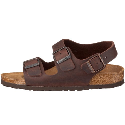 Birkenstock Milano - Sandalias de dedo con correa en el tobillo de piel natural unisex, Marrón, 44 (estrecho)