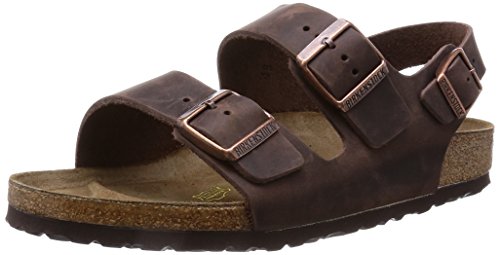 Birkenstock Milano - Sandalias de dedo con correa en el tobillo de piel natural unisex, Marrón, 44 (estrecho)