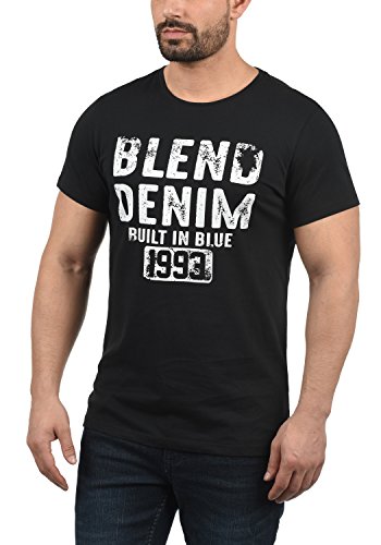 BLEND Dano Camiseta Básica De Manga Corta con Estampado para Hombre con con Cuello Redondo con Gráfico, tamaño:M, Color:Black (70155)