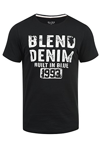 BLEND Dano Camiseta Básica De Manga Corta con Estampado para Hombre con con Cuello Redondo con Gráfico, tamaño:M, Color:Black (70155)