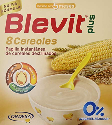 Blevit Plus 8 Cereales para bebé, 1 unidad 600 gr. A partir de los 5 meses, contiene gluten.