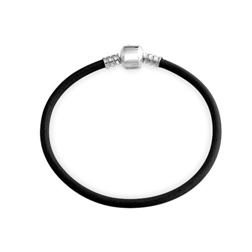 Bling Jewelry Pulsera Simple de Cuero Negro Genuino para Las Mujeres para el Encanto de Entrada se Adapta a Las Cuentas Europeas de Plata de Ley 6.5 Pulgadas