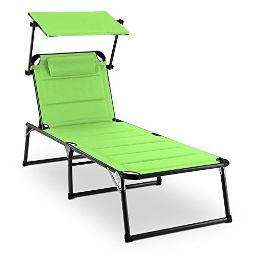 blumfeldt Amalfi - Tumbona Plegable, Hamaca con Parasol, Respaldo reclinable, Relleno de Goma Espuma, Cojín para la Cabeza, Superficie Acolchada, Resistente al Clima Exterior, Verde