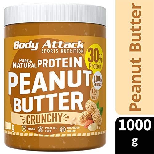 Body Attack Peanut Butter Natural 30% Protein Sugar & Fat Free Crunchy 1 kg