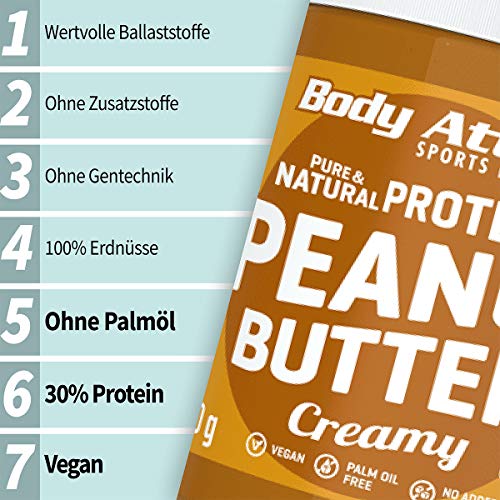 Body Attack Peanut Butter Natural 30% Protein Sugar & Fat Free Crunchy 1 kg