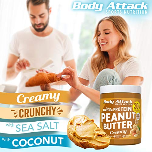 Body Attack Peanut Butter Natural 30% Protein Sugar & Fat Free Crunchy 1 kg