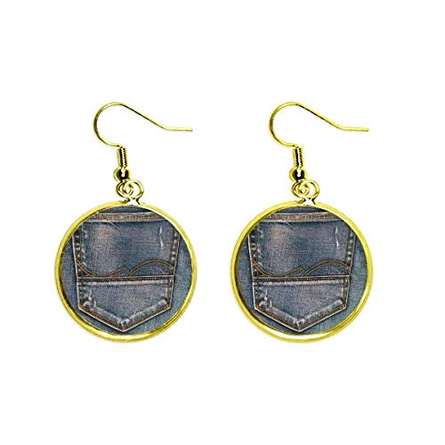 Bolsillo Denim Jean Vaquero Forro Textil Oído Cuelgan Oro Gota Pendiente Joyería Mujer