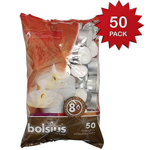 Bolsius – Vela perfumada 103630519700 Velas, Cera de parafina, Blanco, Paquete de 50