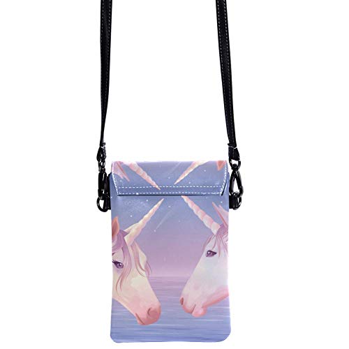 Bolso de teléfono móvil para Mujer Fantasy Pink Unicorn Mini Bolso de teléfono Celular Monedero doble de Cuero con ranura para tarjeta de crédito 19x12x2cm