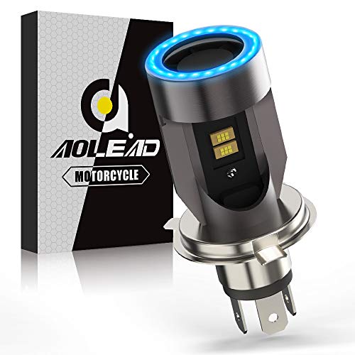 Bombilla H4 LED para Moto con Ojos de Angel, 6400LM Moto LED Faro,DC 12V 1 Lámpara