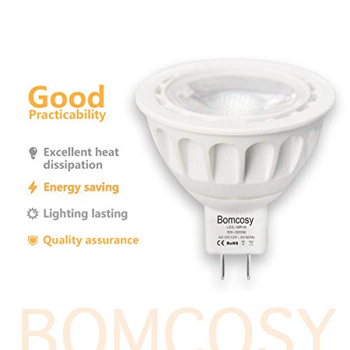 Bombillas LED GU5.3, Bomcosy MR16 LED 5W Lámparas Halógenas Equivalentes a 50W, LED 12v MR16, Blanco Cálido 3000K, Bombillas led 500LM, LED GU5.3 36°Luz, 10 Pack