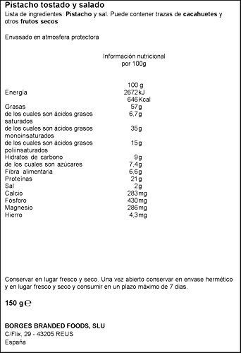 Borges - Pistachos con cáscara tostados y salados - Bolsa de 130 g