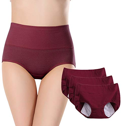 BOZEVON Periodo Menstrual Bragas - Bragas Menstruales del Período Braguitas Culotte Algodón para Mujer Bragas de Cintura Alta Cómodo 3 Paquete(Debe usarse con tampones)