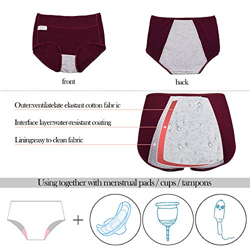 BOZEVON Periodo Menstrual Bragas - Bragas Menstruales del Período Braguitas Culotte Algodón para Mujer Bragas de Cintura Alta Cómodo 3 Paquete(Debe usarse con tampones)