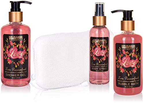 BRUBAKER Cosmetics Set de Baño y Ducha"Amor" con Fruta de la pasión - Set de regalo de 12 piezas en bañera vintage