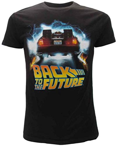 BTTF Regreso AL Futuro T-Shirt Camiseta Negra Delorean Outatime Oficial Original Back To The Future (M Medium)